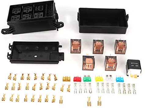 KIMISS Sicherungskasten, 6-Wege-Auto-Sicherungskastenhalter mit 1-teiligen 4-teiligen 12-V- und 5-teiligen 100-A-transparenten Schalenrelais für Schiffe im Autorennen