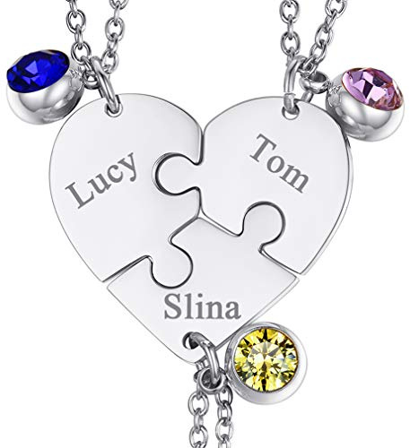 FaithHeart personalisierte Puzzle Anhänger DIY Namenskette aus Edelstahl BFF Freundschaftskette Familienkette mit Gravur Puzzle Kette für 2/3/4/5/6/7/8