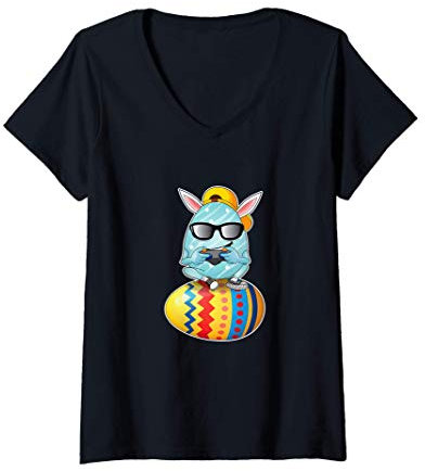 Damen Gaming Easter Bunny Gamer Boy Girl Video Game Controller Kid T-Shirt mit V-Ausschnitt