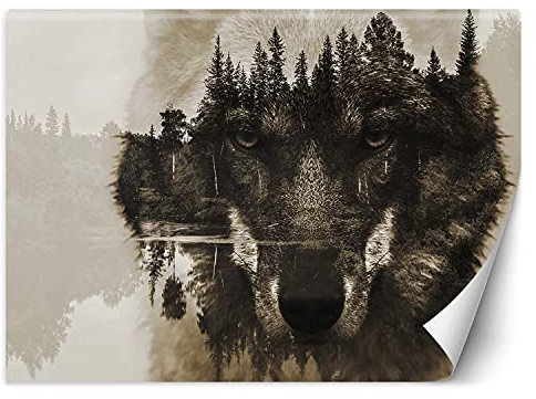 Feeby Papier Peint Intisse Nature Forêt Lac 150x105 cm gris Décoration Murale Tableaux Poster Muraux Chambre Enfant Salon Salle Cuisine Coucherr Abstrait Wolf