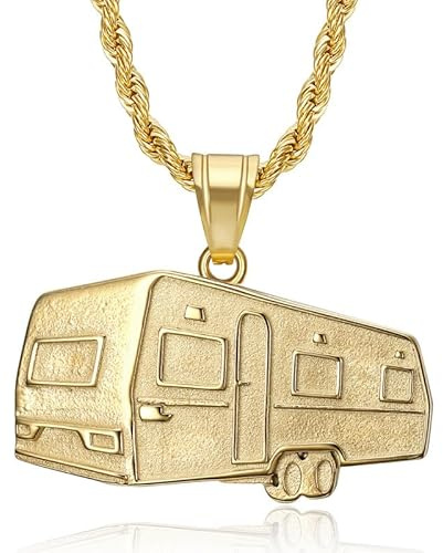 BOBIJOO Jewelry - Pendentif Camping Roulotte Verdine Caravane Gitan Voyageur Acier Inoxydable Plaqué Doré Or
