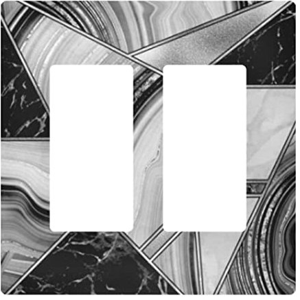 Silver White Lines Marble Granite Agate Black Grey Paint Triangle Tile 1 Gang Rocker Print Toggle Wall Plate, Switch Plate Cover for Living Room Bedroom Bathroom Office and School