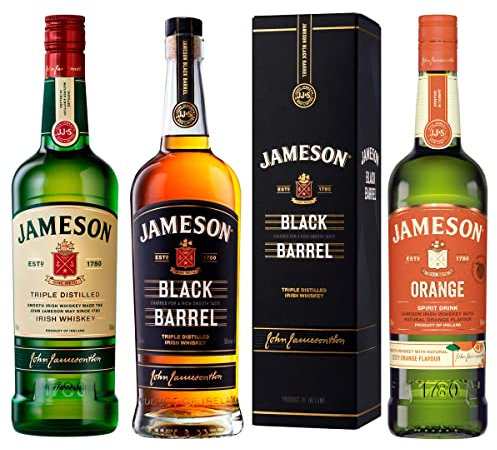 Jameson Whiskey Bundle: Jameson Original Whiskey, 70cl, Jeamson Black Barrel Whiskey, 70cl, & Jameson Orange Flavoured Whiskey, 70cl