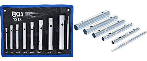BGS 1218 | Rohrsteckschlüssel-Satz | 9-tlg. | SW 6 x 7-20 x 22mm | metrisch | inkl. Tetron-Rolltasche & BGS Do it yourself 85814 | Rohrsteckschlüssel-Satz | 6-tlg. | SW 8 x 9-16 x 17mm | metrisch