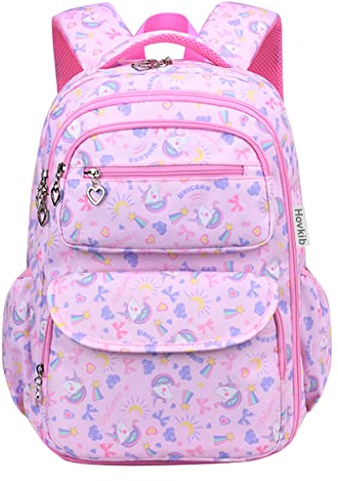 Mädchen Schulrucksack Grundschule, Leichter Rucksack Kinder Schulranzen | 5–12 Jahre Schülerinnen; Ergonomisch; Wasserabweisend; Mehrere Taschen; Reflektoren; Große Kapazität; Schul- und Ausflüge