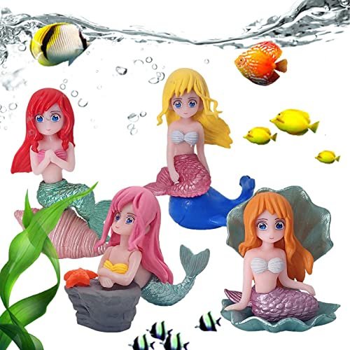 Rosixehird Decoraciones para peceras, 4 Decoraciones pecera, Figuritas en Miniatura para Manualidades, Accesorios Escritorio para Acuario, decoración