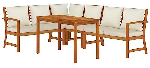 vidaXL Garten Essgruppe 5-TLG., Gartenmöbel Set mit Kissen, Gartengarnitur Sitzgruppe Modulares Design, Lounge Sofa Bank Tisch, Massivholz Akazie