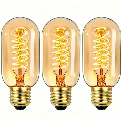 Sunnylinn Vintage Edison Light Bulbs E27 40W, T45 Vintage Bulb Dimmable, Edison Screw Base Amber Glass 2200K Warm White Retro Spiral Bulb 230V for Ceiling (3-Packs