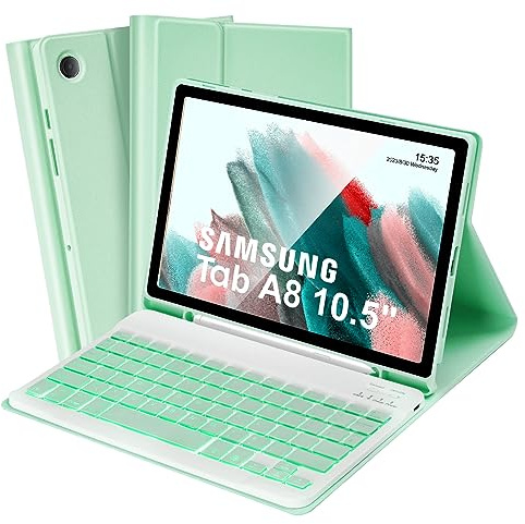 Funda con teclado retroiluminado para Samsung Galaxy Tab A8 de 10.5 pulgadas, diseño británico, soporte para S Pen, funda delgada y desmontable