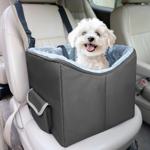 Babenest Hunde Autositz, Sehr Stabiler Auto Erhöhter mit Sicherheitsgurt für Kleine Hunde Reisen, Waschbarer und Große Kapazitäter Auto Hundekorb für Vorder und Rück (Schwaz, S)