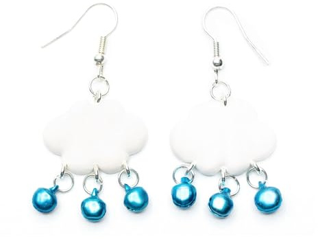 Miniblings Wolke Ohrringe Hänger Regen Wolken Wetter weiß blau versilbert | In Berlin von Hand montierter Ohrschmuck, mit Glöckchen