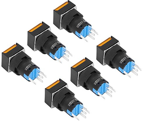 25 Interruptores de Botón Cuadrados Autoblocantes, Interruptor de Botón Pequeño con Luz de 16 Mm, 24 V, 5 A, para Equipos de Automatización de Electrodomésticos (Amarillo)