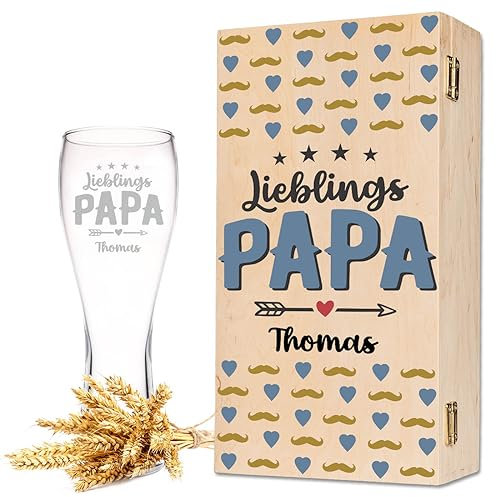 Leonardo Vaso de trigo con grabado – LieblingsPapa – Personalizado con nombre incluye caja de madera – Regalos para papá para el Día del Padre – Regalo para conocedores de la cerveza – Idea de regalo