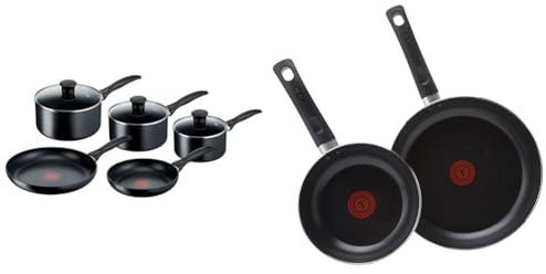 Tefal Induction Non-Stick Cookware Set, 5 Pcs - Black (G155S544) & Taste Twin Pack, Aluminium Frying Pans, Pan Set, Pans 20 cm and 28 cm Diameter, Non-Stick, Black, Pack of 2, B189S244