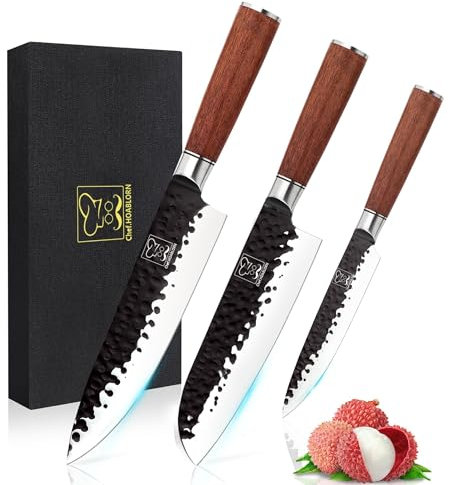 Ensemble de blocs Ensemble de couteaux de cuisine professionnels en acier inoxydable à haute teneur en carbone, ensemble de couteaux de chef ultra tranchants 3PCS, couteau de chef Santoku