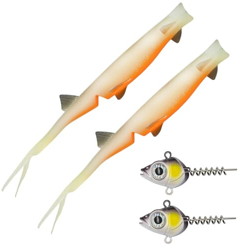 Senshu Pelaga Shad + Head Set - Vertikalköder für Großfisch - Realistisches Design, Natürliches Schwimmverhalten - Inkl. Jigkopf mit 3D-Augen