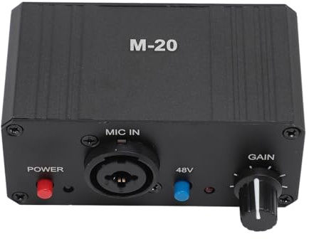 GOWENIC Préampli de Microphone, Préamplificateur de Micro à Sortie XLR à Alimentation Fantôme 48 V à Gain élevé avec Faible Bruit pour Microphones à Condensateur et Dynamiques
