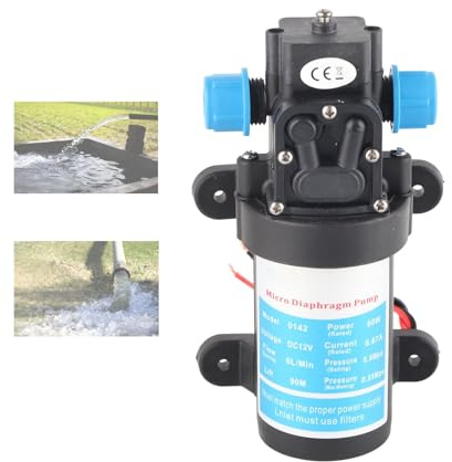 FAUOSWUK Pompe a Eau 12V Camping Car, DC 12V Pompe à Eau Haute Pression 80W 6 L/M Auto Amorçante Pompe Pompe a Eau Camping Car pour Motorhome, Bateau, Jardin, Caravane(12V)