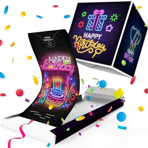 DGUSO Explosionsbox Geburtstag, Geburtstagskarte Explodierende mit Konfetti «BOOM!»Explosion Geburtskarte(Neon) Happy Birthday! Surprise Explosion Box für Kinder Freunde und Familie