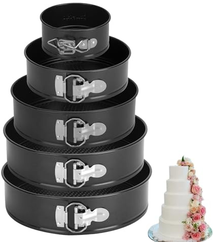 MUNGHOK 5 Stück Springform Rund Set, Kuchenform Rund 18cm/20cm/22cm/24cm/26cm, Runde Backform Springformen, Antihaftbeschichtet Karbonstahl Springform mit Hebeboden