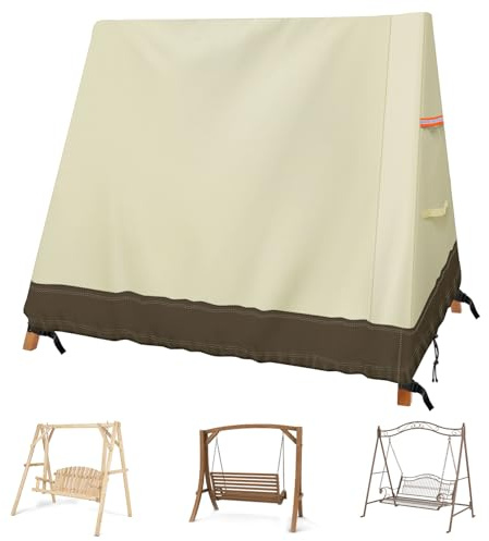 Outdoor Hammock Garden Swing Cover A Frame 420D Waterproof Patio Porch Swing Chair Covers UV Resistant Weather Protector Patio Furniture (Begie, 182x139x170cm)