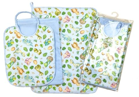 Bubabù Set ASILO SCUOLA MATERNA SPLASH 3 pezzi: asciugamano cm.37x48 + bavaglino cm.27x34 con elastico + sacchetto (DINO AZZURRO)