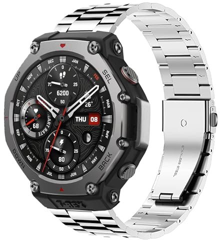 Blueshaweu 20MM 22MM Armband Kompatibel mit Amazfit T-Rex 3, Classic hohe Qualität Edelstahl Uhrenarmband Kompatibel für Amazfit T-Rex 3,bip 5/5 unity, GTR 4, GTR Mini etc