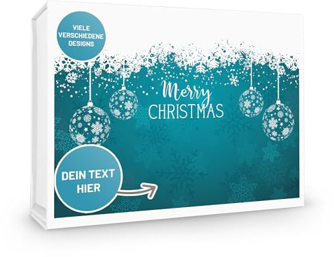 VerpackungsWelt Personalisierte Geschenke-Schachtel | 31x22x10 cm | Geschenk-Karton mit Deckel & Magnet-Verschluss | Schneezauber-Motiv Türkis | Box personalisiert in Weiß