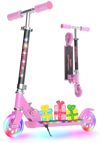 YEE RUN Roller Kinder 6 Jahre, Roller Kinder 3-12 Jahre, faltbar, leicht, mit LED Leuchträdern, Hinterradbremse, 3 Stufen Höhenverstellbar, 4 Zoll Räder für 50KG Max.
