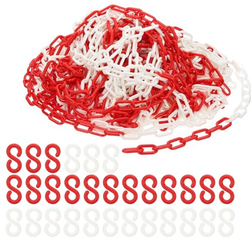PATIKIL Plastic Chain Links, 140 Feet Safety Chains, Red/White Plastic Chains Large Plastic Chain Long for Barriers, Crowd Control, Queue Lines, Parking, Fences, Gate, Concerts