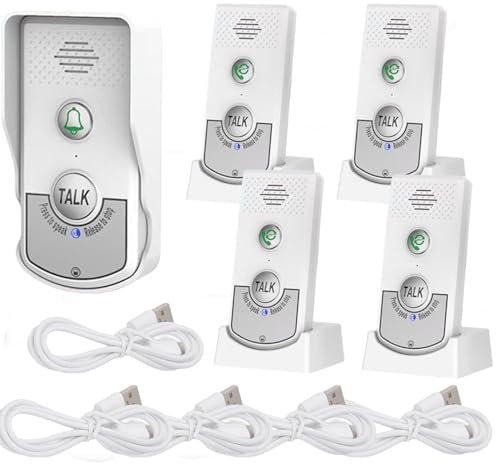 Wttagkl® Intercom, Wireless impermea di Lingua Intelligente Impermeabile, Grande Portata, citofono per la casa e L'Ufficio, Radio Bell con Un citofono,White-A+B*4