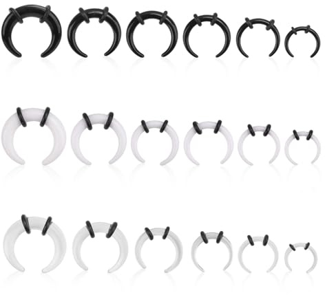 Mikovivi 18 Stück Septumringe aus Acryl, Schwarz C-Förmiger Pincher Taper Septumring Nasen Dehnungsset für Nasen und Ohrstöpsel Größe 14G 12G 10G 8G 6G 4G 2G 0G 00G