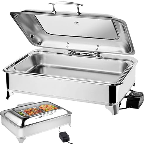 Aocay 9L Chafing Dish Elettrico, Professionale Scaldavivande Elettrico per Buffet, Acciaio Inox Contenitore Scalda Cibo per Famiglia, Ristoranti, Hotel, Feste, 58x44×25cm (1/1)