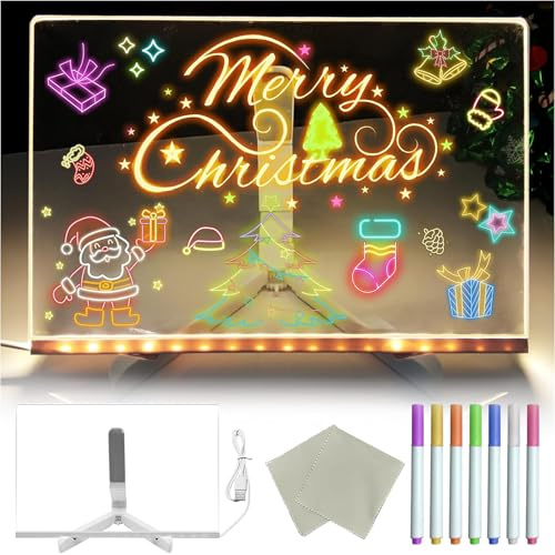 Tableau d'affichage à LED avec couleurs, tableau à message en acrylique lumineux à DEL 7 couleurs avec stylo/support, tableau d'écriture à DEL pour enfants, tableau d'écriture pour le bureau, l'école