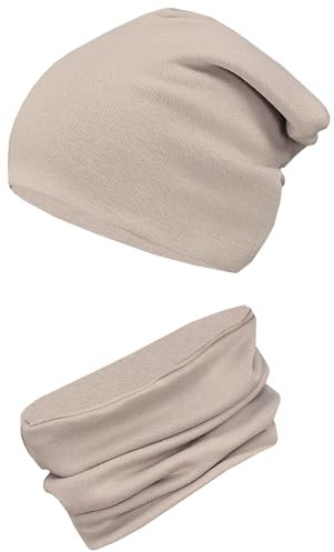 TupTam Mütze und Schal Kinder Set – Weiches Schal Mütze Set Kinder für Herbst und Winter, Farbe: Beige Latte, Größe: 44-52