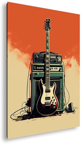 deyoli Rockige Nostalgie – E-Gitarre und Verstärker im Retro-Stil. Format: 100x70cm XXL Kunstdruck Motiv auf Holzrahmen/Leinwandbild/Wandbild/Wohnzimmer Dekoration