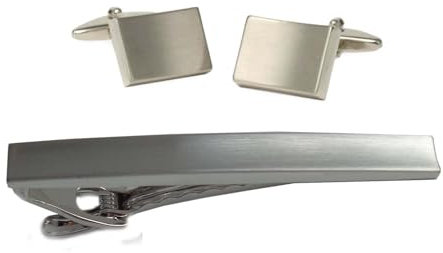 magdalena r. Manschettenknöpfe Krawattennadel Set silberfarben matt ca. 6,9 cm + Geschenkboxen