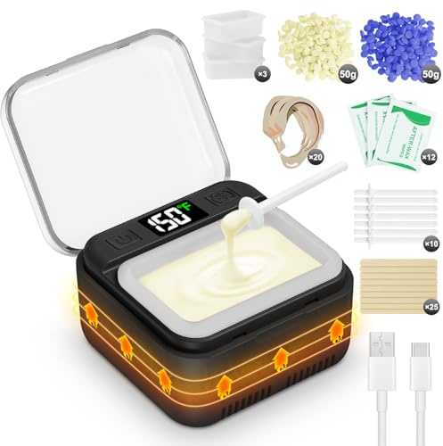 FullWoyi Nasenwachs-Set für Herren, Nasenhaar-Wachs-Set mit 100 g Wachs, 70 Applikatoren, Ohrhaarentfernungs-Set für Männer und Frauen, einstellbare konstante Temperatur mit LED-Display, USB-beheizt