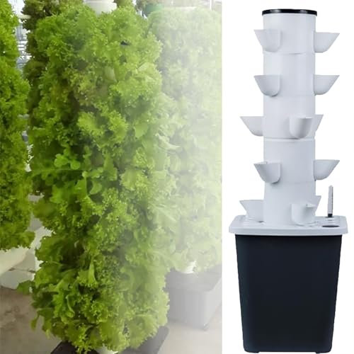 HFDJRWK Indoor Smart Garden Kit with Water Pump, Plant Hydroponic Tower for Strawberry and Vegetable Cultivation, Vertical Tower Flower Pot(25 holes)