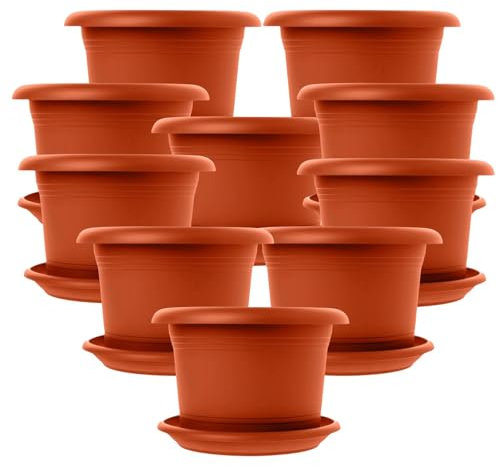 Lot de 10 pots de fleurs élégants de grande taille en terre cuite : pot de 30 cm de qualité supérieure avec soucoupe – Pot de fleurs allemand grand pour toutes les conditions météorologiques