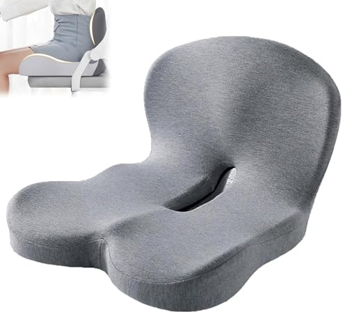 Reenly Back and Seat Cushion, Reenly Car Seat Cushion for Cars with Lumbar Support, Ergonomic Memory Foam Backs Non Slip, for Office, Home, and Wheelchair Long Sitting (Light Gray)