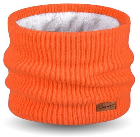 Kids Neck Warmer Winter Neck Gaiters Knitted Infinity Scarf for Boys Girls Fleece Lined Ski Mask for Cold Weather (Orange)