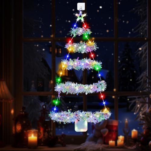 Weihnachtsbeleuchtung Fenster RGB-Led Weihnachtsbaum Fensterdeko Weihnachten Beleuchtet mit Fernbedienung & Timer, 8 Modi, Fenster Lichterkette Weihnachten Batterie für deko weihnachten innen,Wände | Weihnachten Beleuchtet mit Fernbedienung & Timer, 8 Modi, Fenster Lichterkette Weihnachten Batterie für deko innen,Wände
