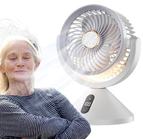 Genérico Ventilador De Sobremesa Circulante Potente,Ventilador De Escritorio USB Recargable | Luz Nocturna LED y Pantalla Digital para Dormitorio Escritorio Mesilla Clase Dormitorio Estudiantes