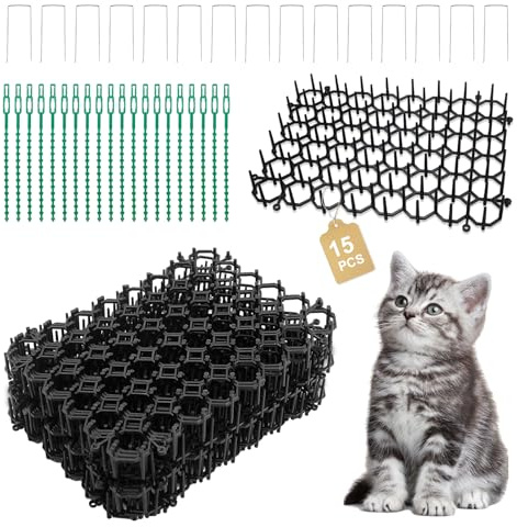 15 Articles Tapis Anti Chat 20 x 15cm Tapis Anti-Chat avec Pointes Empêcher Les Animaux de S'approcher Barriere Anti Chats et Chiens Exterieur en Plastique pour Le Jardin Extérieur