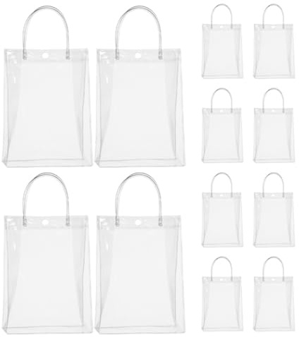 ARTSEWPLY 12 Stück Klare Transparente Geschenktüten mit Henkel Wiederverwendbare Geschenkbeutel für Hochzeit Geburtstag Babyparty Partytaschen Einfache Tragetaschen für Nachhaltige