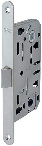 Serrure de porte en bois MEDIANA double cadre (WC) - Marque AGB - Réversible droite/gauche - Bord rond finition chrome satiné - Avant 18x196