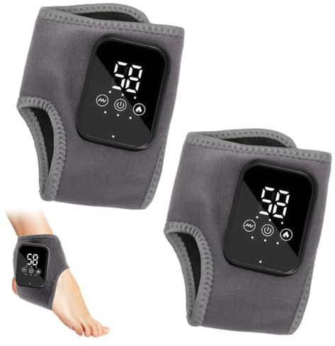 LOMUG 3-in-1Fussmassagegerät Elektrisch, Foot Massage Portable Wiederaufladbar Ankle MassagegeräTe, Fußwärmer mit 3 Heat Settings 3 Vibration Modes für Knöchel, Ferse, Sohle (Grau, 2 pcs)
