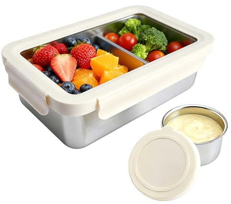 YINGRACE Fiambrera de acero inoxidable, fiambrera hermética de 1250 ml, apta para microondas con separador extraíble, tapa hermética transparente, ideal para el trabajo, excursiones y viajes