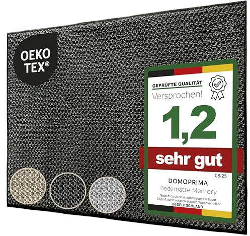 DOMOPRIMA Memory Badematte, 100% Baumwolle, 50 x 80 cm, Anthrazit/Silber-Grau/Taupe, Waschbar bei 30 Grad, Oekotex Zertifiziert, ideale Matte für Ihr Bad (Anthrazit)
